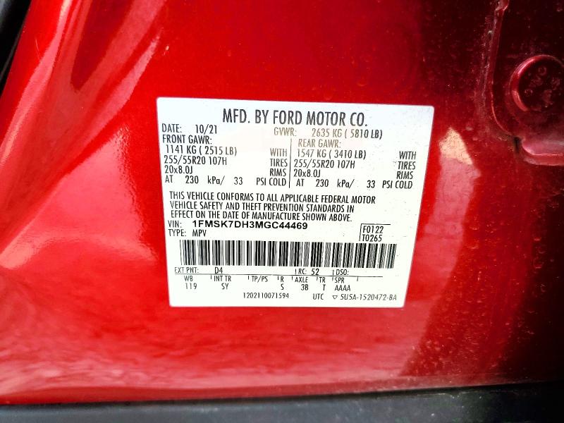 Продаж на аукціоні авто 2021 Ford Explorer, vin: 1FMSK7DH3MGC44469, номер лоту: 63174496