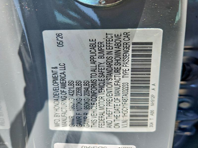 2026 Honda Accord მანქანა იყიდება აუქციონზე, vin: 1HGCY1F48TA032233, აუქციონის ნომერი: 61139336