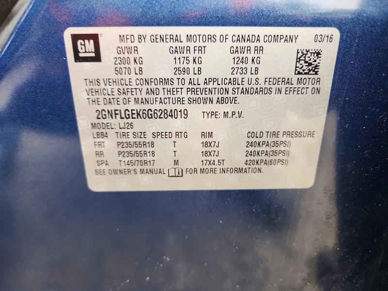 2016 Chevrolet Equinox მანქანა იყიდება აუქციონზე, vin: 2GNFLGEK6G6284019, აუქციონის ნომერი: 62122776