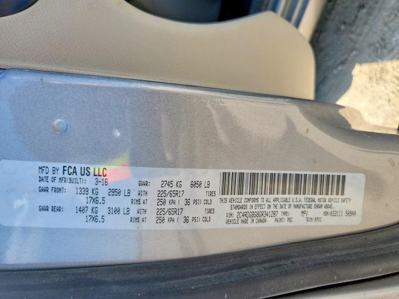 2016 Dodge Grand Caravan მანქანა იყიდება აუქციონზე, vin: 2C4RDGBG8GR341287, აუქციონის ნომერი: 59374956