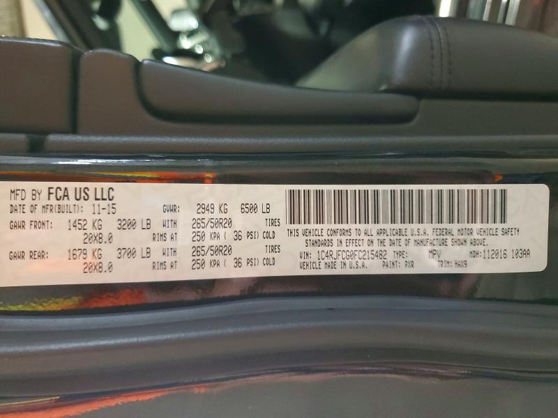 2015 Jeep Grand Cherokee მანქანა იყიდება აუქციონზე, vin: 1C4RJFCG0FC215482, აუქციონის ნომერი: 62019226
