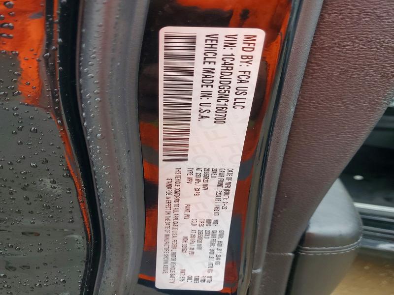 62666156 :رقم المزاد ، 1C4RDJDG5NC160700 vin ، 2022 Dodge Durango مزاد بيع