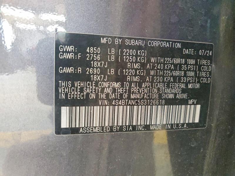 Aukcja sprzedaży 2025 Subaru Outback, vin: 4S4BTANC5S3126618, numer aukcji: 60973236