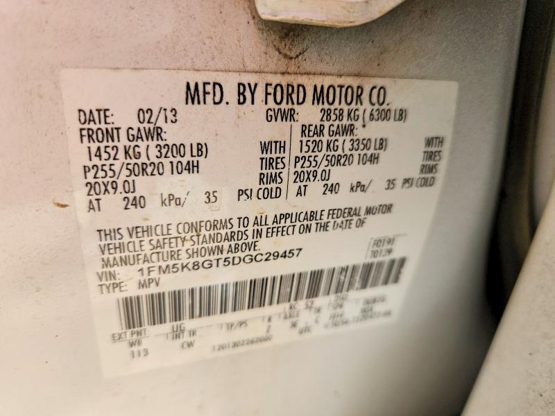 61135296 :رقم المزاد ، 1FM5K8GT5DGC29457 vin ، 2013 Ford Explorer مزاد بيع