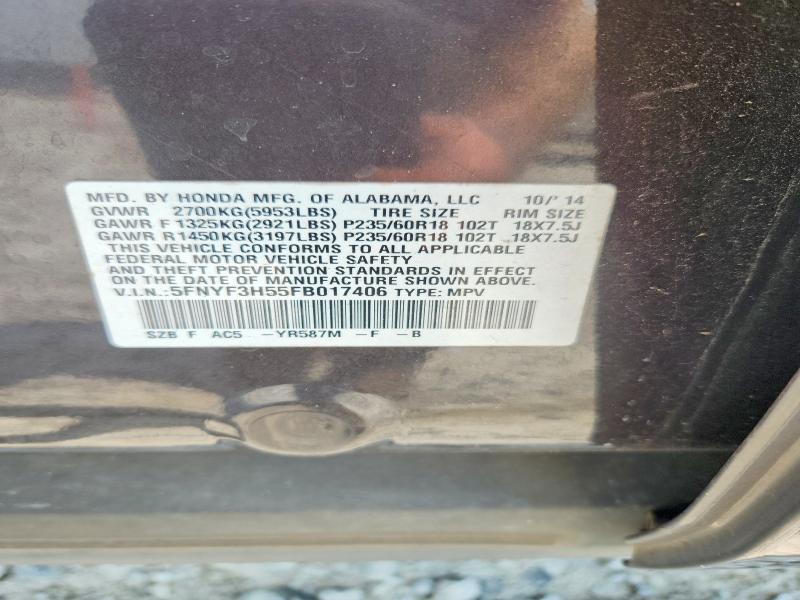 Auction sale of the 2015 Honda Pilot, vin: 5FNYF3H55FB017406, lot number: 63040346
