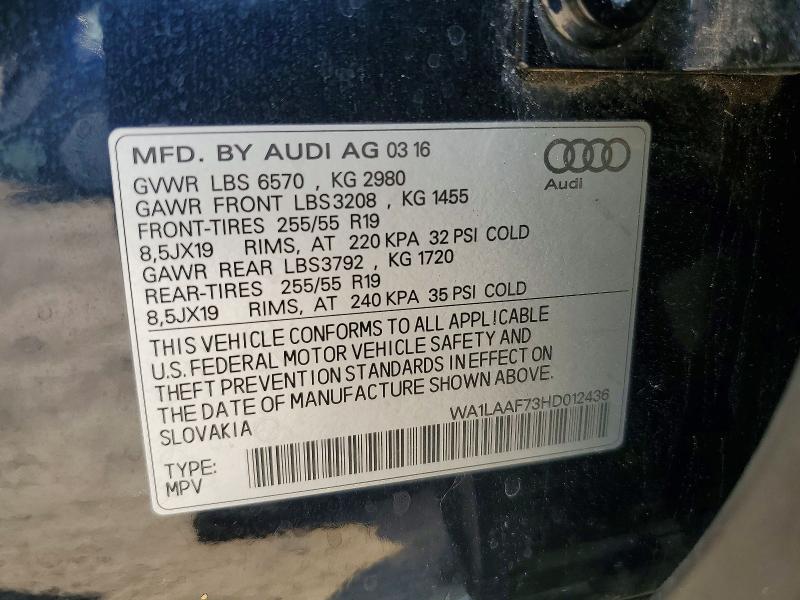 2017 Audi Q7 მანქანა იყიდება აუქციონზე, vin: WA1LAAF73HD012436, აუქციონის ნომერი: 62936936