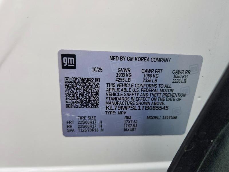 60851626 :رقم المزاد ، KL79MPSL1TB085545 vin ، 2026 Chevrolet Trailblazer مزاد بيع