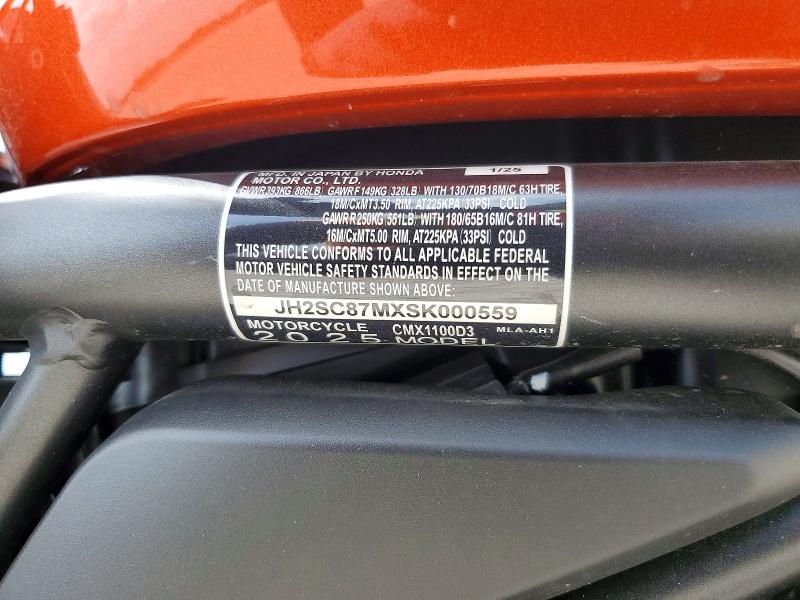 Aukcja sprzedaży 2025 Honda Cmx1100, vin: JH2SC87MXSK000559, numer aukcji: 61149756