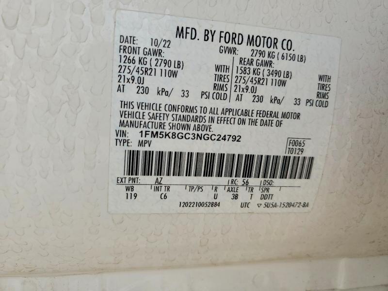 Aukcja sprzedaży 2022 Ford Explorer, vin: 1FM5K8GC3NGC24792, numer aukcji: 62248746