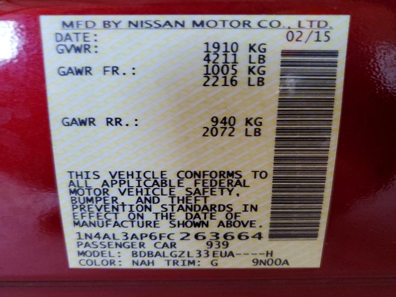 Продаж на аукціоні авто 2015 Nissan Altima, vin: 1N4AL3AP6FC263664, номер лоту: 62253616