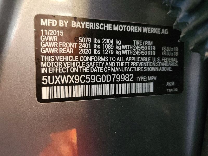 Aukcja sprzedaży 2016 Bmw X3, vin: 5UXWX9C59G0D79982, numer aukcji: 61158706
