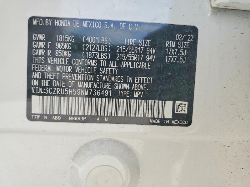 Aukcja sprzedaży 2022 Honda Hr-v, vin: 3CZRU5H59NM736491, numer aukcji: 59618096