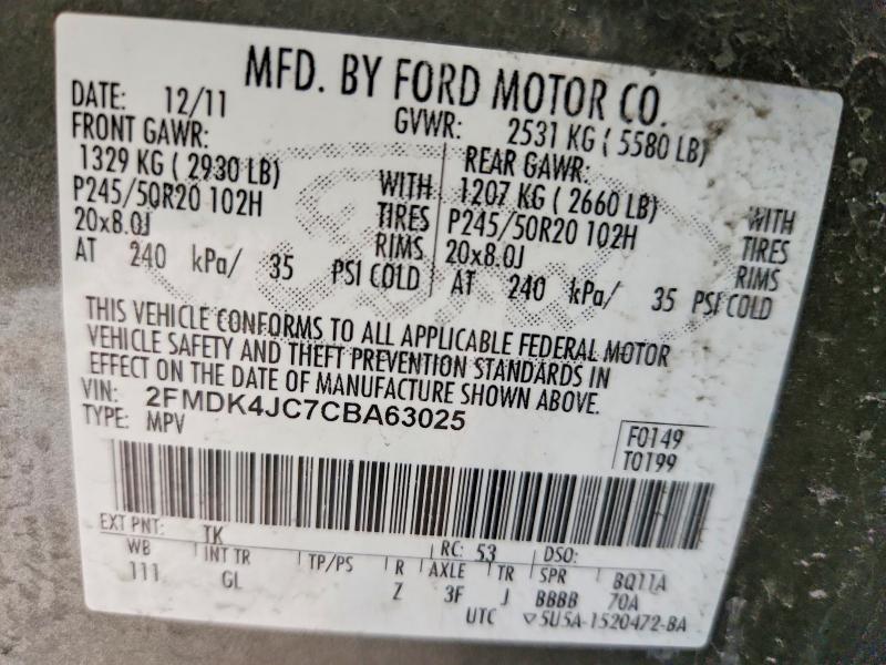 Продаж на аукціоні авто 2012 Ford Edge, vin: 2FMDK4JC7CBA63025, номер лоту: 59333416