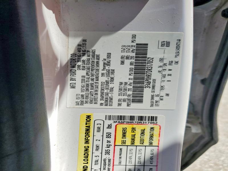 61625016 :رقم المزاد ، 3FA6P0HR7DR317052 vin ، 2013 Ford Fusion مزاد بيع