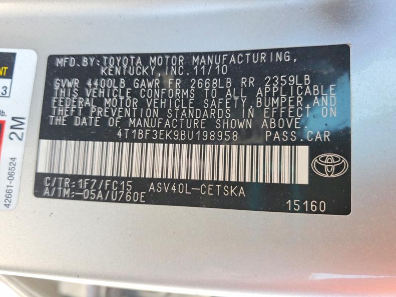 Aukcja sprzedaży 2011 Toyota Camry, vin: 4T1BF3EK9BU198958, numer aukcji: 62576636