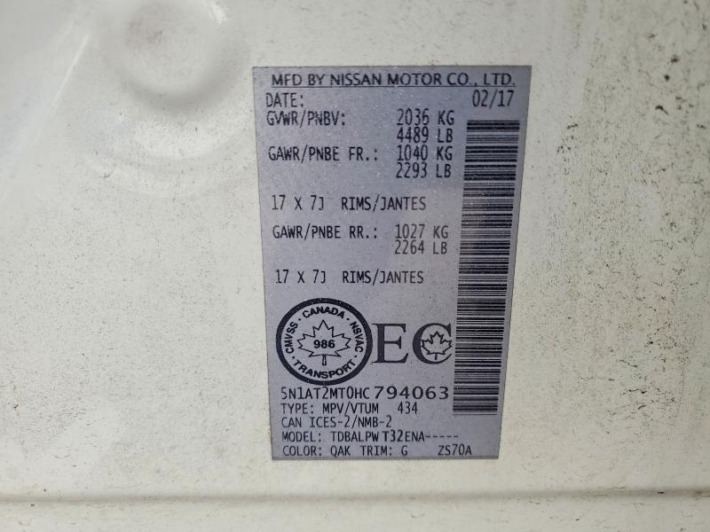 Продажа на аукционе авто 2017 Nissan Rogue, vin: 5N1AT2MT0HC794063, номер лота: 62592746