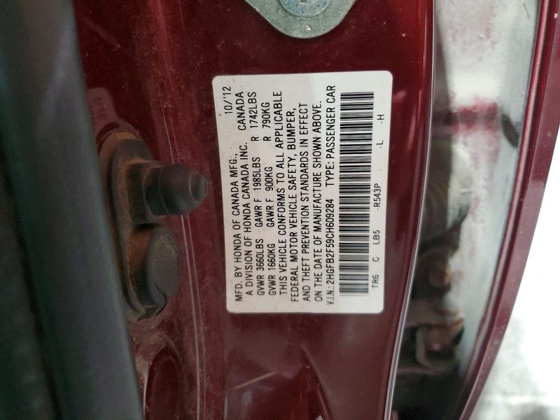 Aukcja sprzedaży 2012 Honda Civic, vin: 2HGFB2F59CH609284, numer aukcji: 62760626