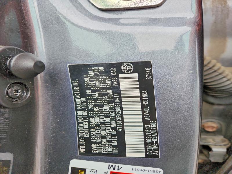 2011 Toyota Camry მანქანა იყიდება აუქციონზე, vin: 4T1BF3EK2BU670417, აუქციონის ნომერი: 61529676