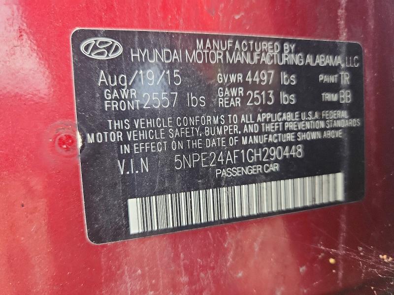 2016 Hyundai Sonata მანქანა იყიდება აუქციონზე, vin: 5NPE24AF1GH290448, აუქციონის ნომერი: 85604665