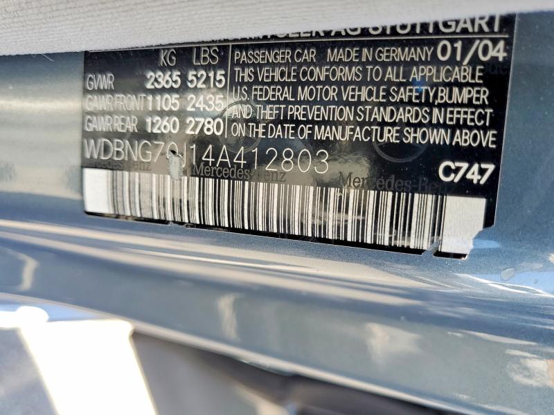 Aukcja sprzedaży 2004 Mercedes-benz S, vin: WDBNG70J14A412803, numer aukcji: 59983346