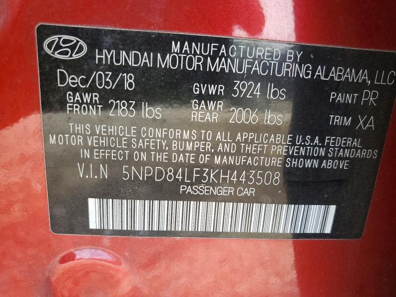 Aukcja sprzedaży 2019 Hyundai Elantra, vin: 5NPD84LF3KH443508, numer aukcji: 61007016