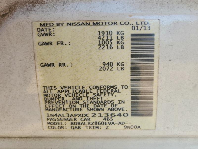 Aukcja sprzedaży 2013 Nissan Altima, vin: 1N4AL3APXDC213640, numer aukcji: 62118636