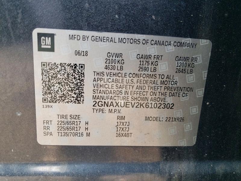 2019 Chevrolet Equinox მანქანა იყიდება აუქციონზე, vin: 2GNAXUEV2K6102302, აუქციონის ნომერი: 61658876