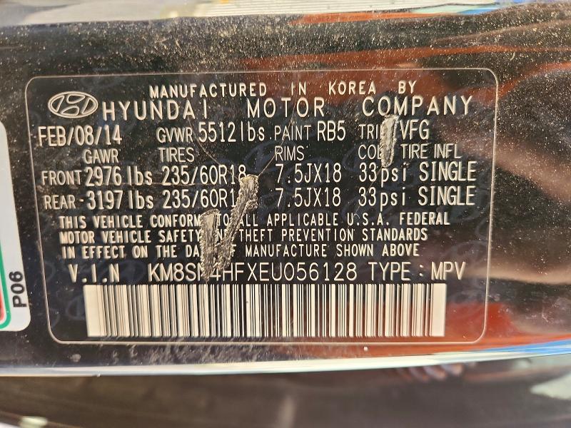 61567776 :رقم المزاد ، KM8SN4HFXEU056128 vin ، 2014 Hyundai Santa Fe مزاد بيع
