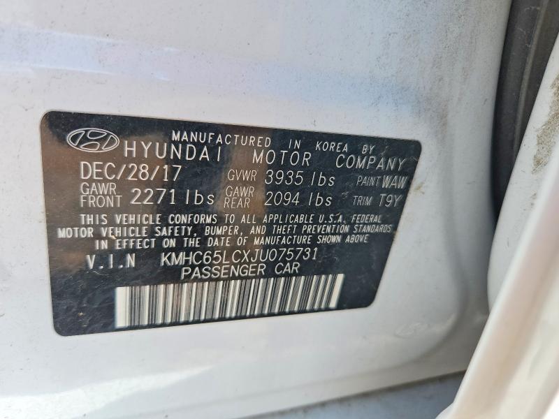 2018 Hyundai Ioniq მანქანა იყიდება აუქციონზე, vin: KMHC65LCXJU075731, აუქციონის ნომერი: 59843686