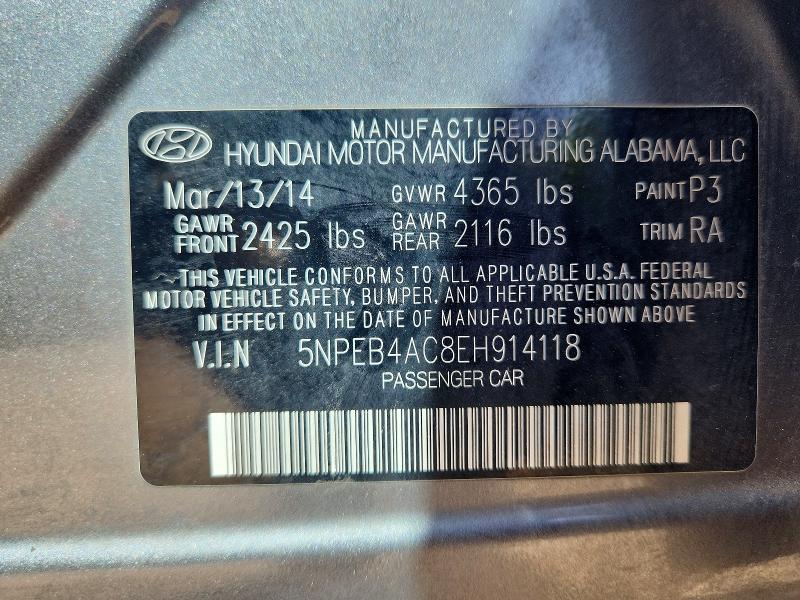 Продаж на аукціоні авто 2014 Hyundai Sonata, vin: 5NPEB4AC8EH914118, номер лоту: 85626265