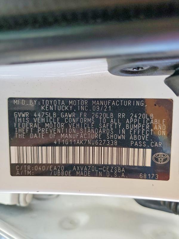 Aukcja sprzedaży 2022 Toyota Camry, vin: 4T1G11AK7NU627338, numer aukcji: 60677416