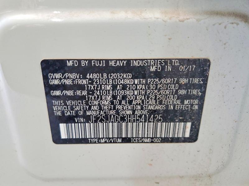 Aukcja sprzedaży 2017 Subaru Forester, vin: JF2SJAGC3HH541425, numer aukcji: 61711996