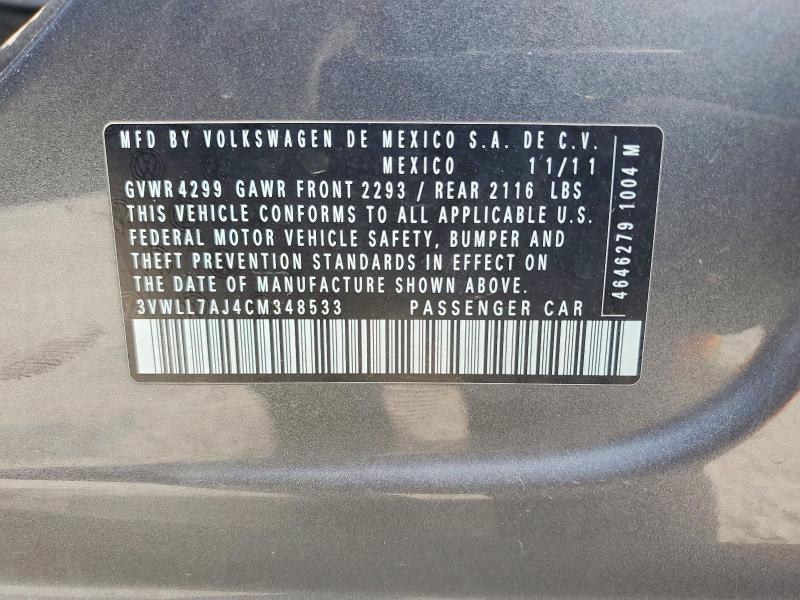 59971096 :رقم المزاد ، 3VWLL7AJ4CM348533 vin ، 2012 Volkswagen Jetta مزاد بيع