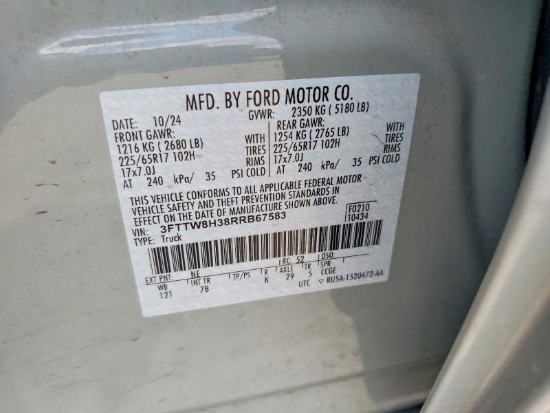 2024 Ford Maverick მანქანა იყიდება აუქციონზე, vin: 3FTTW8H38RRB67583, აუქციონის ნომერი: 60212626