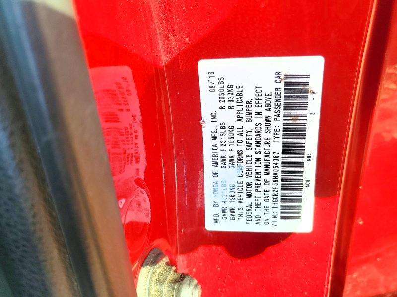 Продажа на аукционе авто 2017 Honda Accord, vin: 1HGCR2F59HA064367, номер лота: 62885486