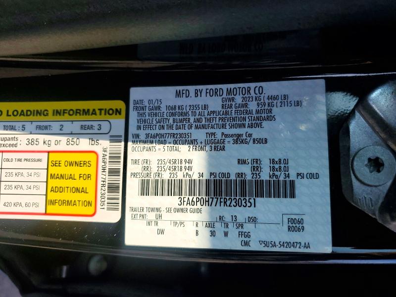 Продаж на аукціоні авто 2015 Ford Fusion, vin: 3FA6P0H77FR230351, номер лоту: 62113106