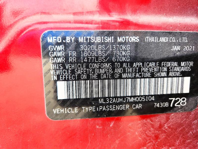 Auction sale of the 2021 Mitsubishi Mirage, vin: ML32AUHJ7MH005104, lot number: 62160996