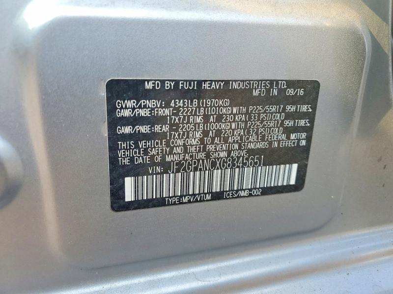2016 Subaru Crosstrek მანქანა იყიდება აუქციონზე, vin: JF2GPANCXG8345651, აუქციონის ნომერი: 59665346
