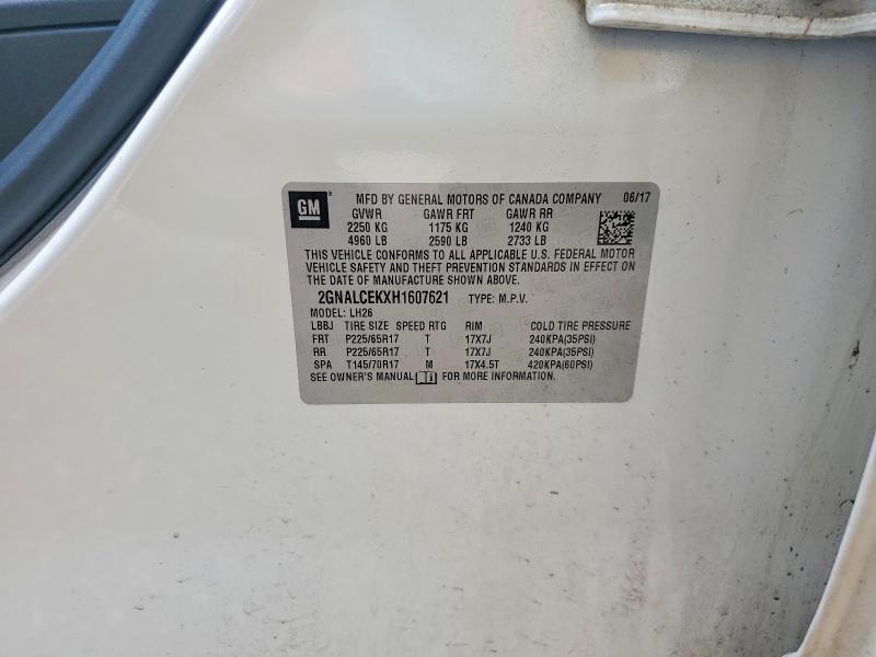 2017 Chevrolet Equinox მანქანა იყიდება აუქციონზე, vin: 2GNALCEKXH1607621, აუქციონის ნომერი: 63000036