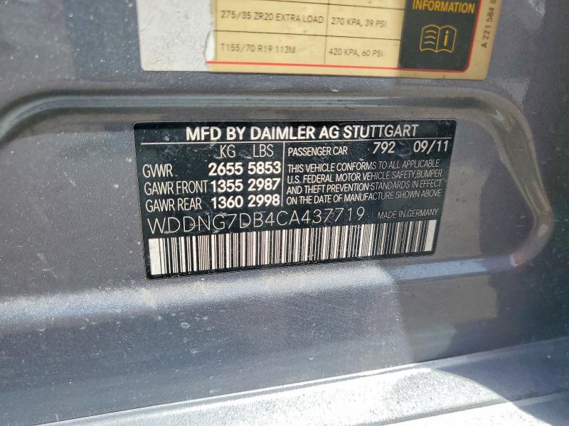 Aukcja sprzedaży 2012 Mercedes-benz S, vin: WDDNG7DB4CA437719, numer aukcji: 61522716