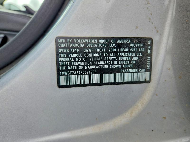 Aukcja sprzedaży 2015 Volkswagen Passat, vin: 1VWBT7A37FC021983, numer aukcji: 62277846