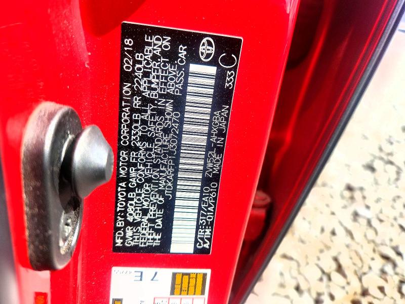 60700566 :رقم المزاد ، JTDKARFP1J3072470 vin ، 2018 Toyota Prius Prime مزاد بيع