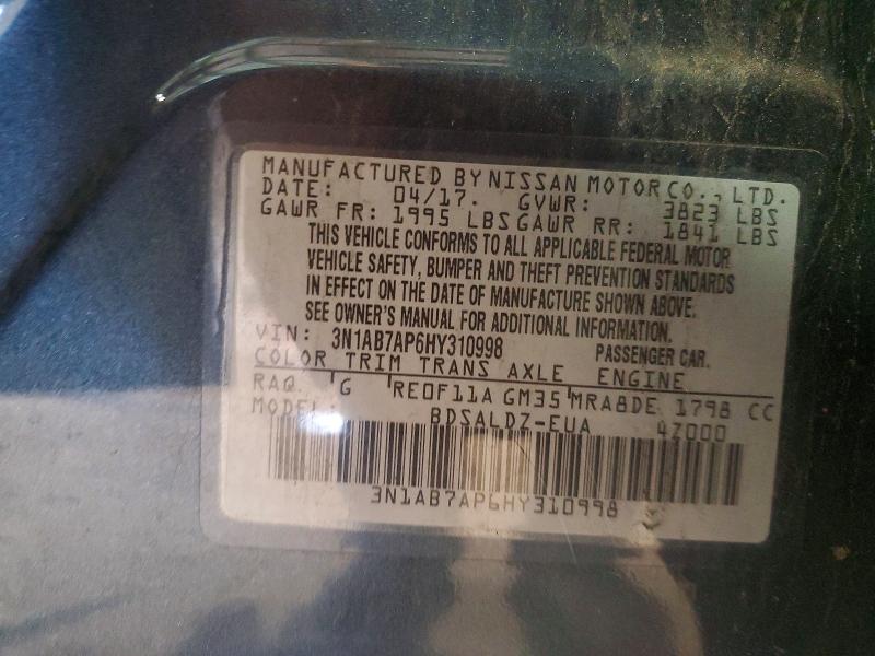 62619796 :رقم المزاد ، 3N1AB7AP6HY310998 vin ، 2017 Nissan Sentra مزاد بيع