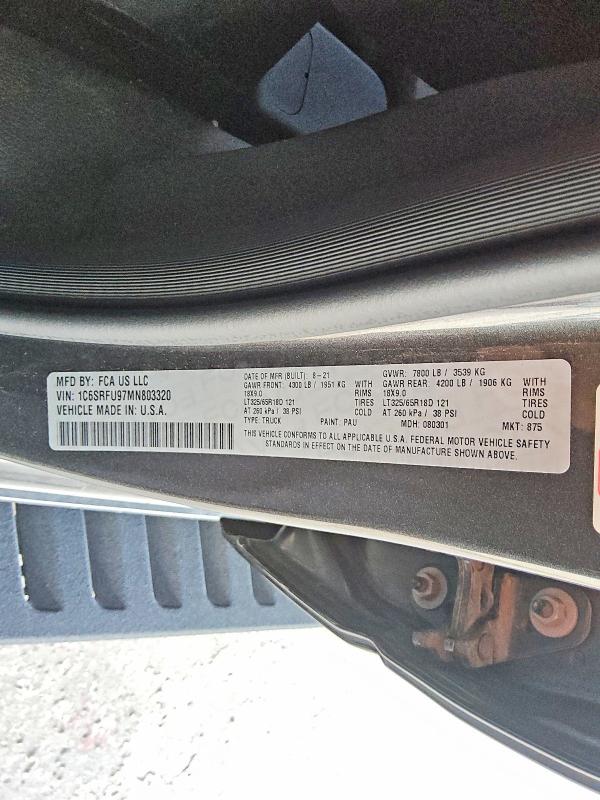 60466056 :رقم المزاد ، 1C6SRFU97MN803320 vin ، 2021 Ram 1500 مزاد بيع