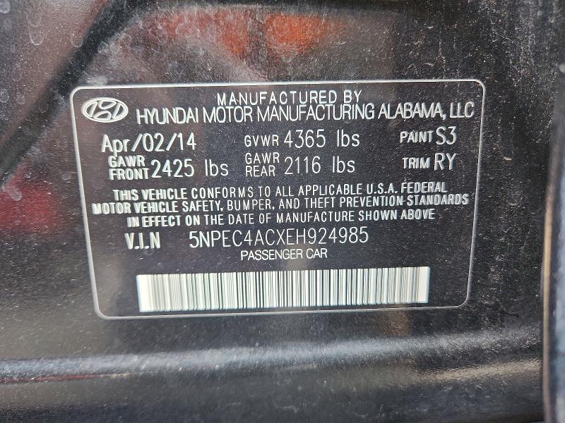 61756016 :رقم المزاد ، 5NPEC4ACXEH924985 vin ، 2014 Hyundai Sonata مزاد بيع
