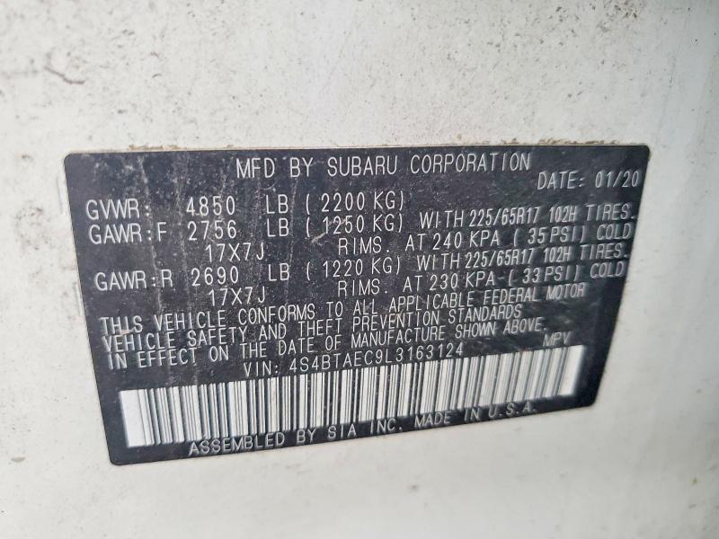 Aukcja sprzedaży 2020 Subaru Outback, vin: 4S4BTAEC9L3163124, numer aukcji: 62645146