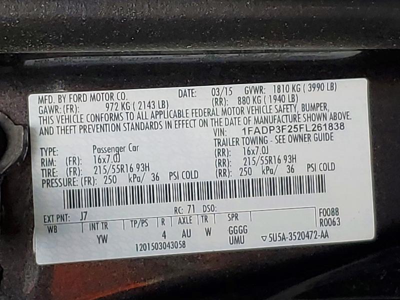 Aukcja sprzedaży 2015 Ford Focus, vin: 1FADP3F25FL261838, numer aukcji: 60874626