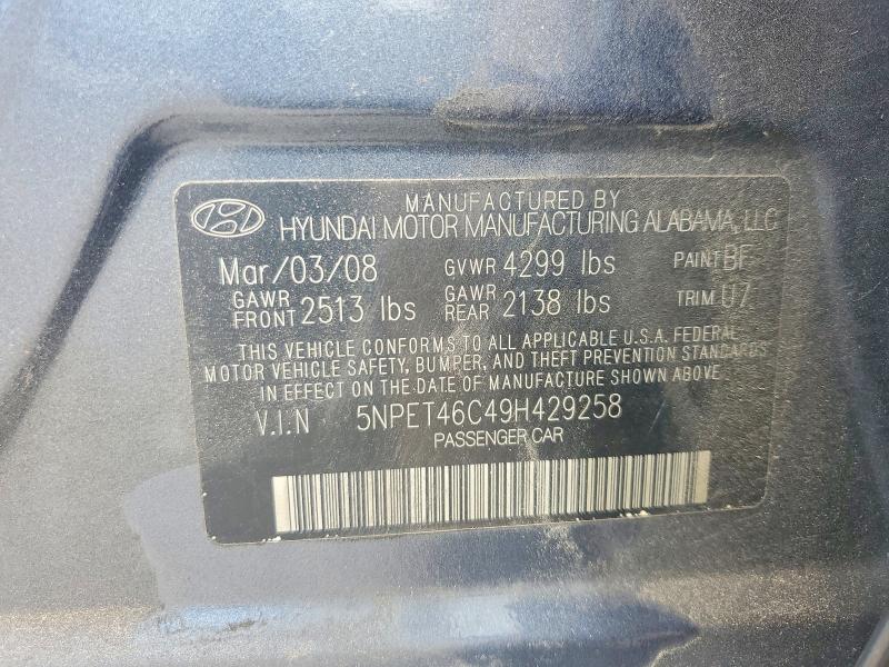 2009 Hyundai Sonata მანქანა იყიდება აუქციონზე, vin: 5NPET46C49H429258, აუქციონის ნომერი: 61010366