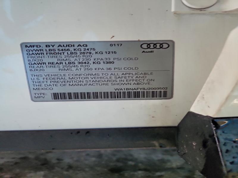 61904206 :رقم المزاد ، WA1BNAFY8J2003502 vin ، 2018 Audi Q5 مزاد بيع