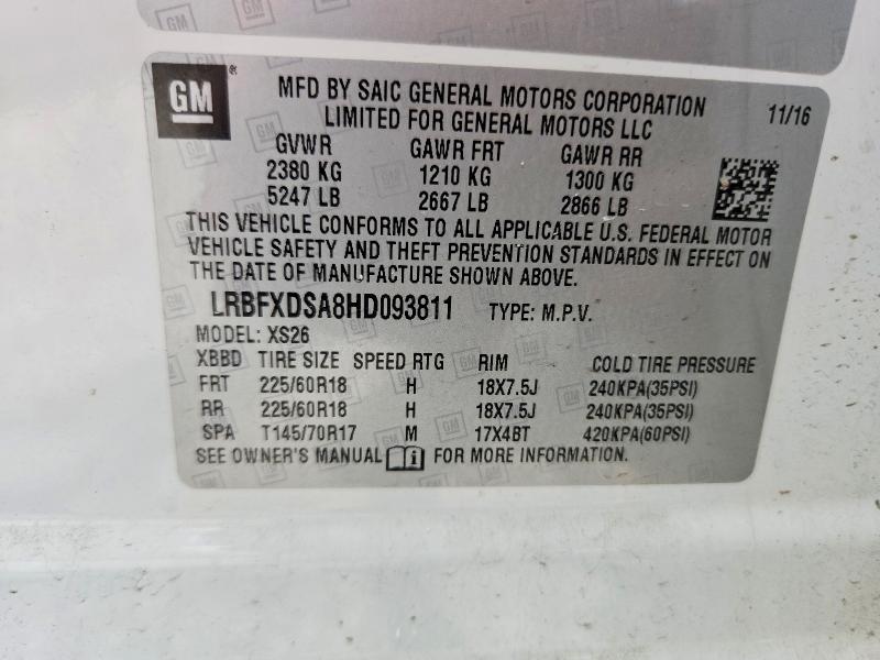 Aukcja sprzedaży 2017 Buick Envision, vin: LRBFXDSA8HD093811, numer aukcji: 60180316